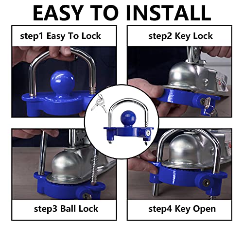 Funmit 1 Pack Universal Coupler Ball Trailer Lock, Blue, 2 Keys by Funmit - Used condition - Image 5