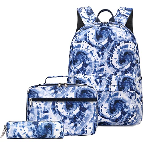 Joyfulife Girls Backpack, Tie Dye Backpack for Girls Kids Bookbags Elementary School Backpack with Lunch Box (Tie Dye Blue) - image 1