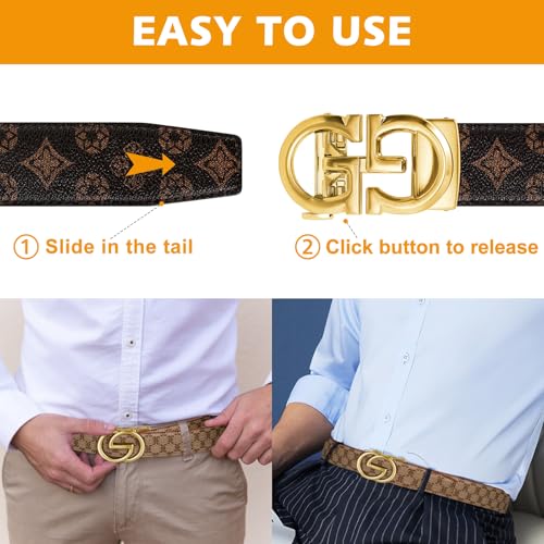 Image of ITIEZY Ratchet Belts for Men - Leather Click Belt for Casual Dress 1 3 /8 inch, Mens Adjustable Belt Trim to Fit