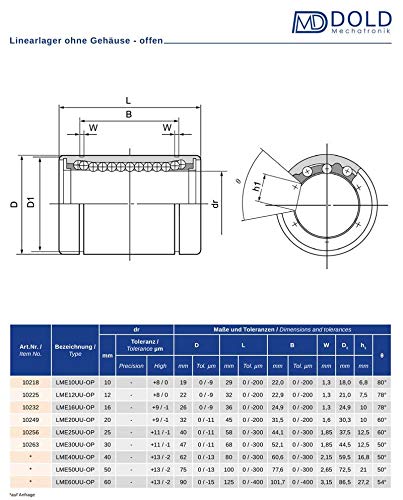 Lot de 4 Linear Roulement 30 mm lme30uuop, ouvert