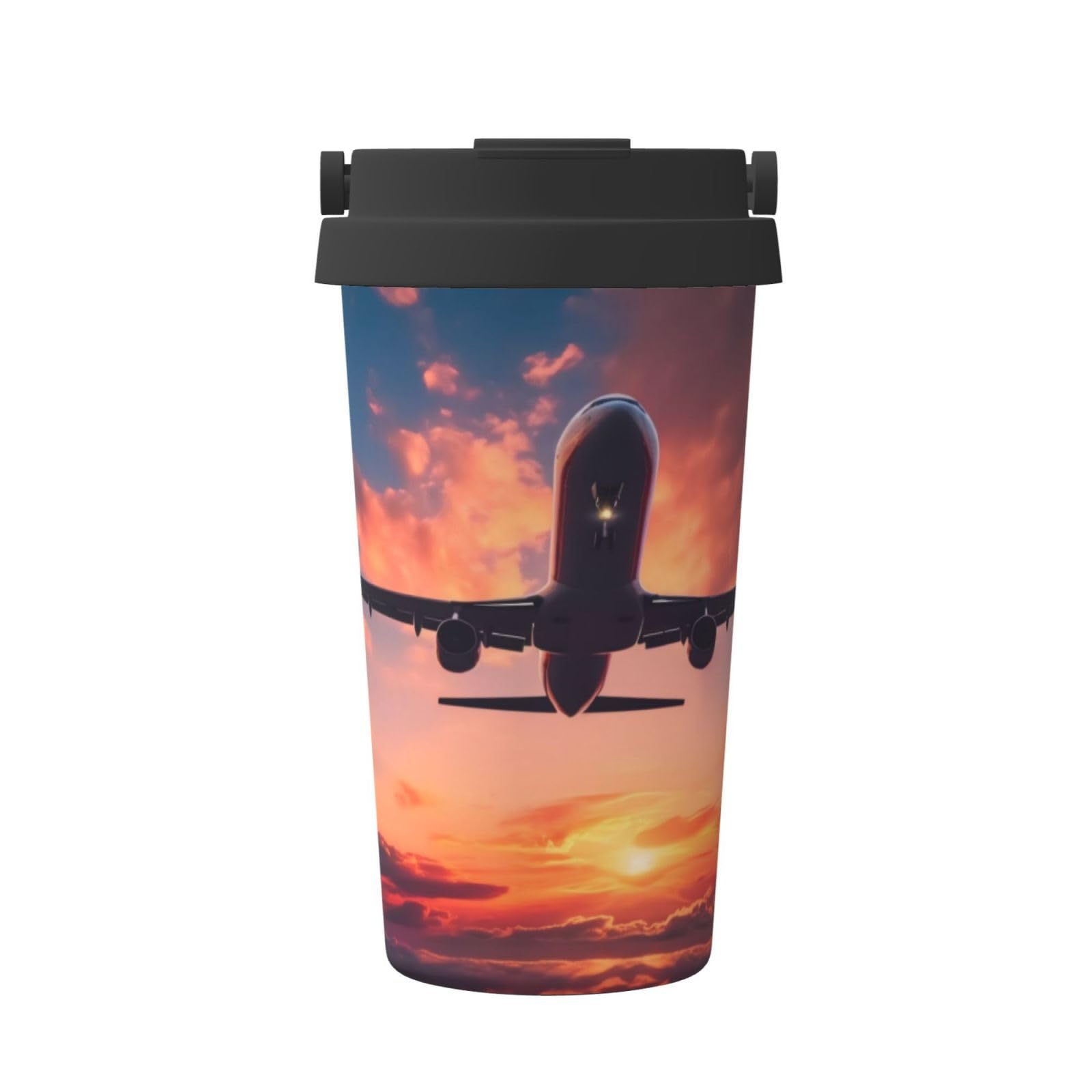 Cute Airplane Sunset, Insulated Coffee Mug â€“ 17oz Double Wall Vacuum Stainless Steel Tumbler Cup with Leak-Proof Lid & Handle, Fashion Portable Travel Thermos Mug for Cold & Hot Drinks