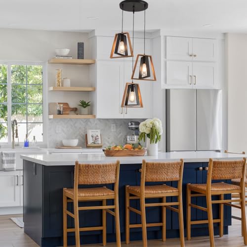 Lámpara de cocina para isla y comedor rústico con triple foco negro retro
