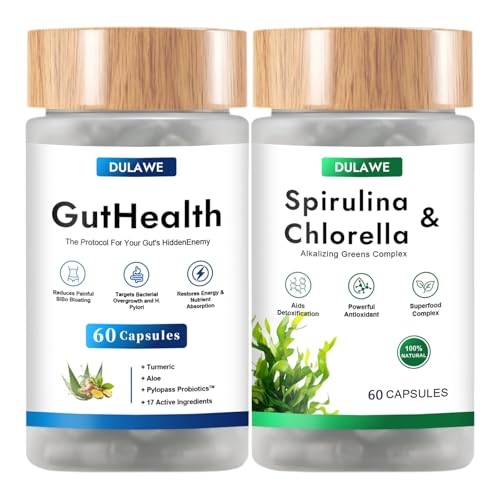 TakTuqa Dulave Gut Health & Spirulina Chlorella Bundle Probiotics Digestive Enzymes & Greens Supports Digestion Energy Immune Health Non-GMO(1 Set)