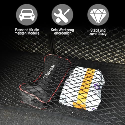KASURE Gepäcknetz Auto, 80 X 100 cm Kofferraumnetz Mit 4 Karabinern, Kann Auf 144 X 180 cm Kofferraum Netz Erweitert Werden, Passend Für Die Meisten Kofferraumnetze Autos, Festes Gepäck