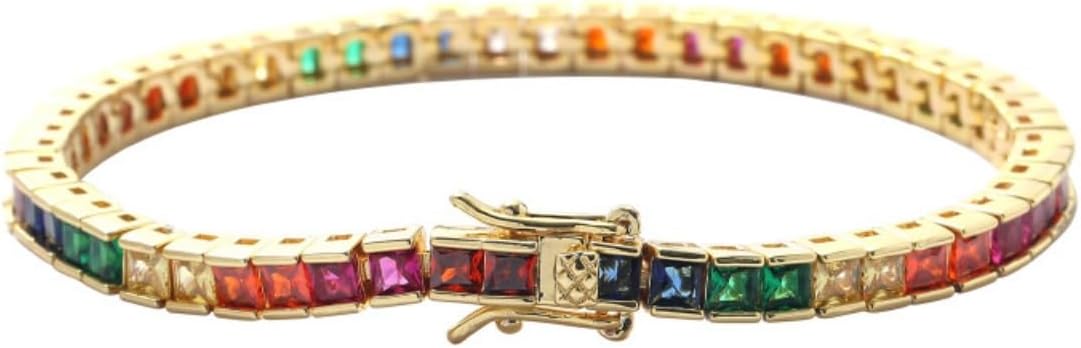 3 * 3MM Colorful Square Tennis Bracelets for Women Classic Simulated Gold Diamond Bracelet 18K Gold Plated CZ Bracelets for Women Wedding Bridal Prom Jewelry Bracelets