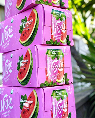 Nixie Sparkling Water, Watermelon Mint | 12 fl oz cans, 24 pack | Organic, Vegan, Non-GMO, Gluten Free, 0 Calories, 0 Sugar, 0 Sodium