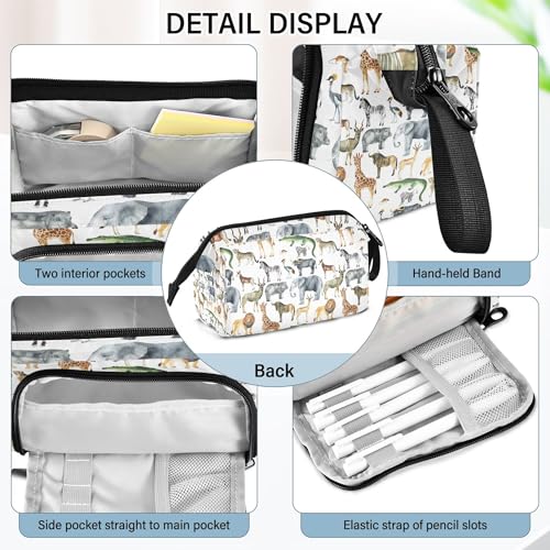 Image of Fisyme Zoo Animals Giraffe Elephant Pencil Case Large Capacity Pen Bags Box Big Makeup Pouch Organizer