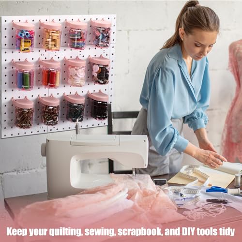 Image of Unittype 20 Set Pegboard Organizer Accessories Peg Boards Jars with Lids Plastic Pegboards Bins Storage Containers Clear Peg Board Wall Organizer for Garage Sewing Office Home Supplies(Pink)