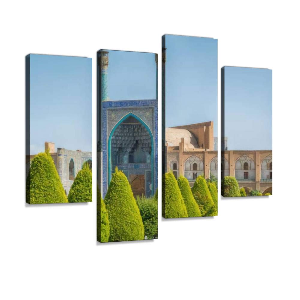 Shah or Jaame' Abbasi Mosque at Imam Square, Isfahan, Iran Canvas Print Artwork Wall Art Pictures Framed Digital Print Abstract Painting Room Home Office Decor Ready to Hang 4 Panel