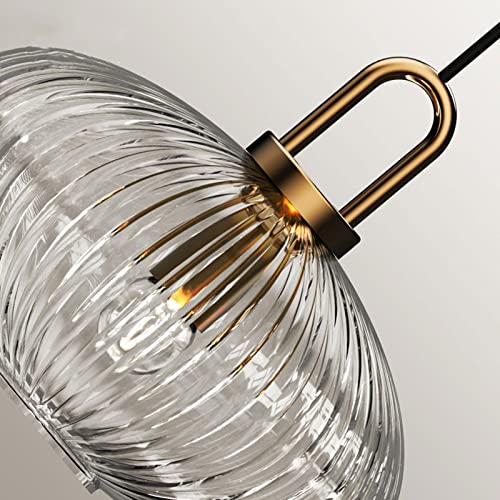 Luz de colgante de vidrio de rayas transparente E27 lámpara de techo ajustable 7
