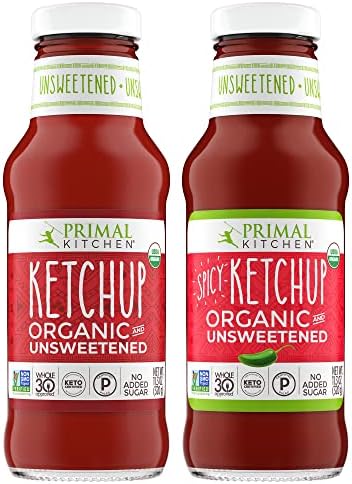Primal Kitchen Organic Unsweetened Ketchup Variety Pack, Original and Spicy, Whole30 Approved, Certified Paleo, and Keto Certified, 11.3 Ounces, Pack of 2