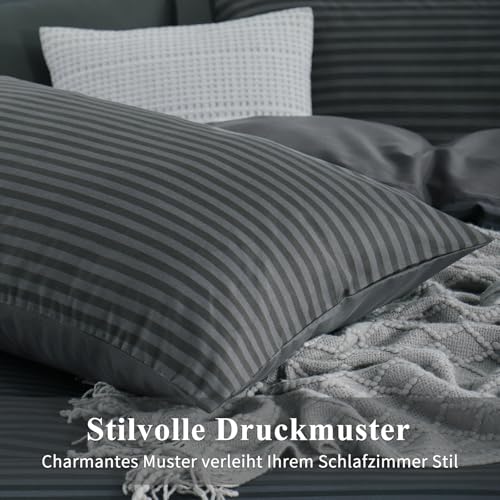 Tifschlaf Bettwäsche 155x220 2 Teilig, Streifen Bettbezug 155x220cm mit 1 Kissenbezug 80x80 cm… – Ansicht 4