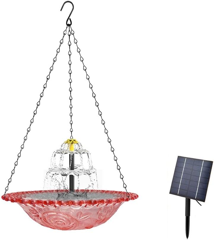 Solar Cascade Hanging Bird Bath Fountain, Hummingbird Water Fountain, Hanging Birds Bath with Solars Pump & Glass Bowl for Outdoor Gardens Backyard Patio Lawn Decorative Gifts(Blue)