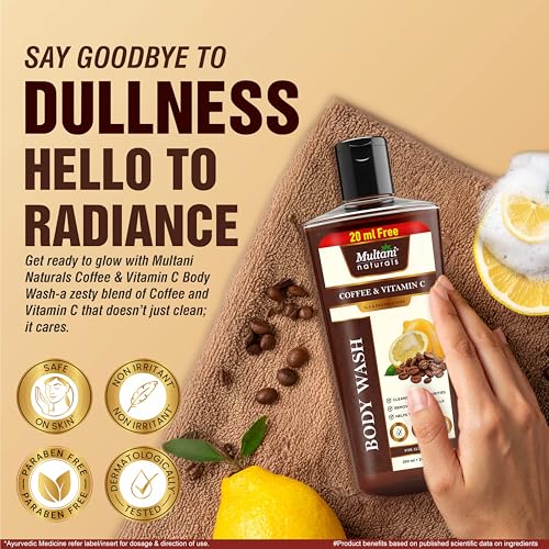 Image of Multani Naturals Coffee & Vitamin C Body Wash I Ayurvedic Body Wash for Men & Women - its Unisex I Herbal Body Cleanser for Skin Brightening, Reduce Skin Puffiness & Improves Skin Elasticity I Paraben Free I Sulphate Free I Kind to All Skin | Types I (270ml)