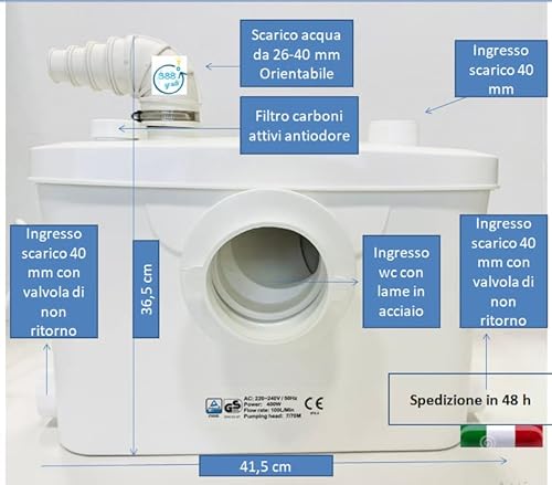 MACÉRATEUR WC TRITURATEUR SANITAIRE LAVANT DOUCHE Baignoire AVEC LAMES ACIER