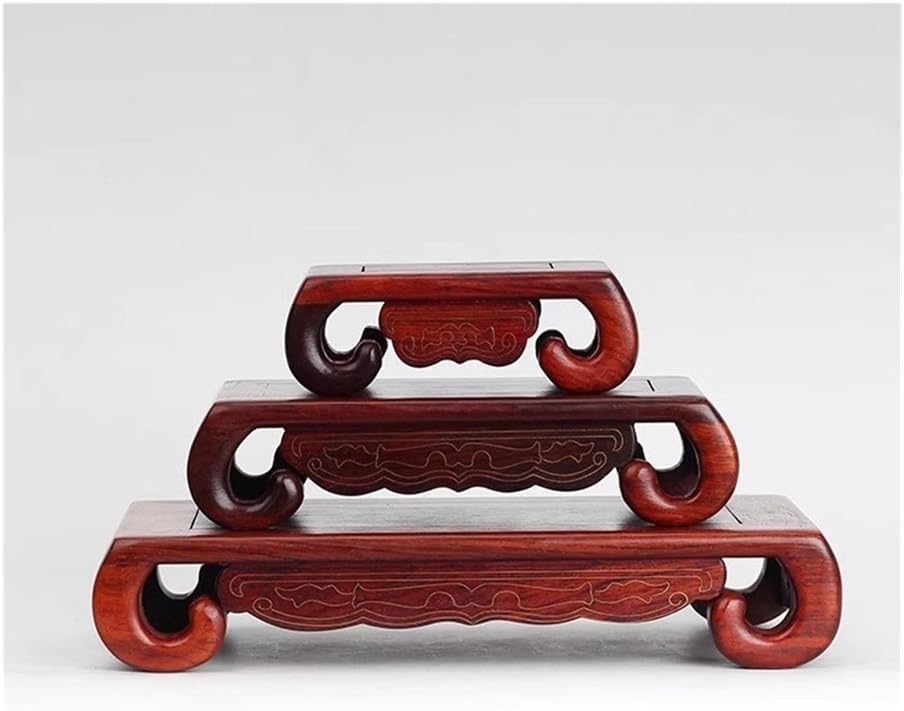 Vase Stand Rectangular with Silver Wire Scroll Pedestal, Redwood Base for Vase Tea Service(Small)