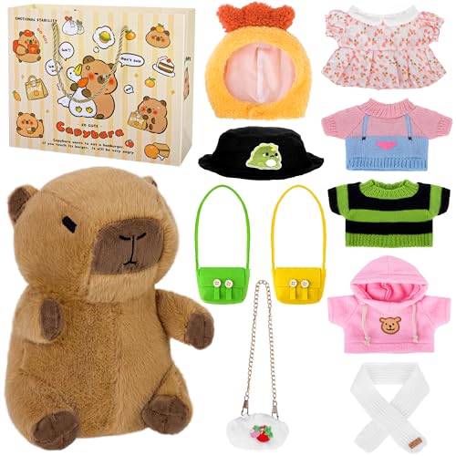 Elcoho 12 Pieces Capybara Plush with Clothes & Accessories and