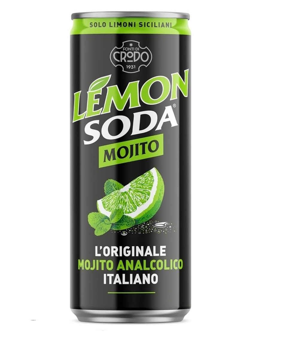 Italian Gourmet Lemonsoda Mojito bevanda analcolica spritzig 72 x 33cl | Limone siciliano e menta, ohne Alkohol; eiskalt genießen bei Party, Gesamtnettogewicht 23,76 L + Kostenlos Polpa 400g