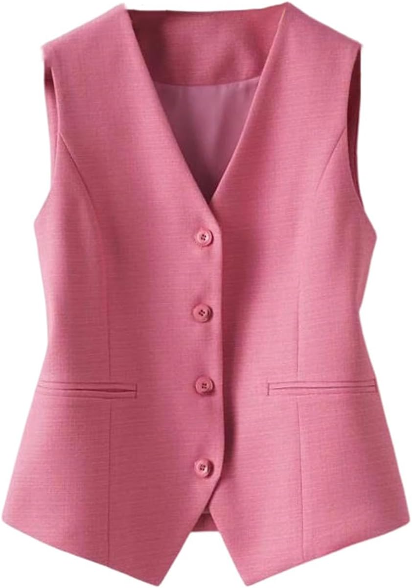 Women’S Sleeveless Suit Vest For Spring Short V Neck Layered Workplace Vest Casual Work Office Slim Fully Lined Tops
