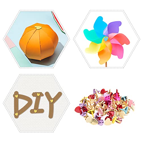 Xijuer 200Pcs Metal Paper Brass, Mini Brads Multi Color Small Heart Metal Brad, Paper Fasteners Pastel Brads For Art Scrapbooking Crafting #TOP3