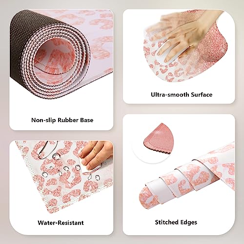 Anyshock Desk Mat, Keyboard Wrist Rest, Large Mouse Pad Wrist Support, 4 In 1 Ergonomic Desk Pad With Coaster Set, Gaming Keyboard Mat Non-Slip For Women Home Office, Pink Rose Gold Leopard Print #TOP5