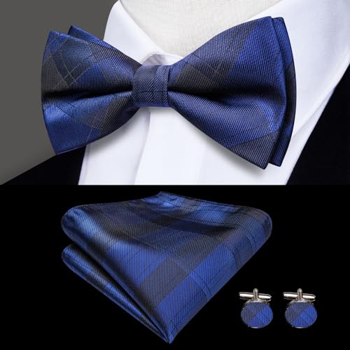 Image of Dubulle Suspender and Bow Tie for Men Paisley Solid Mens Suit Braces Pretied Bowtie and Handkerchief Cufflinks Formal Wedding