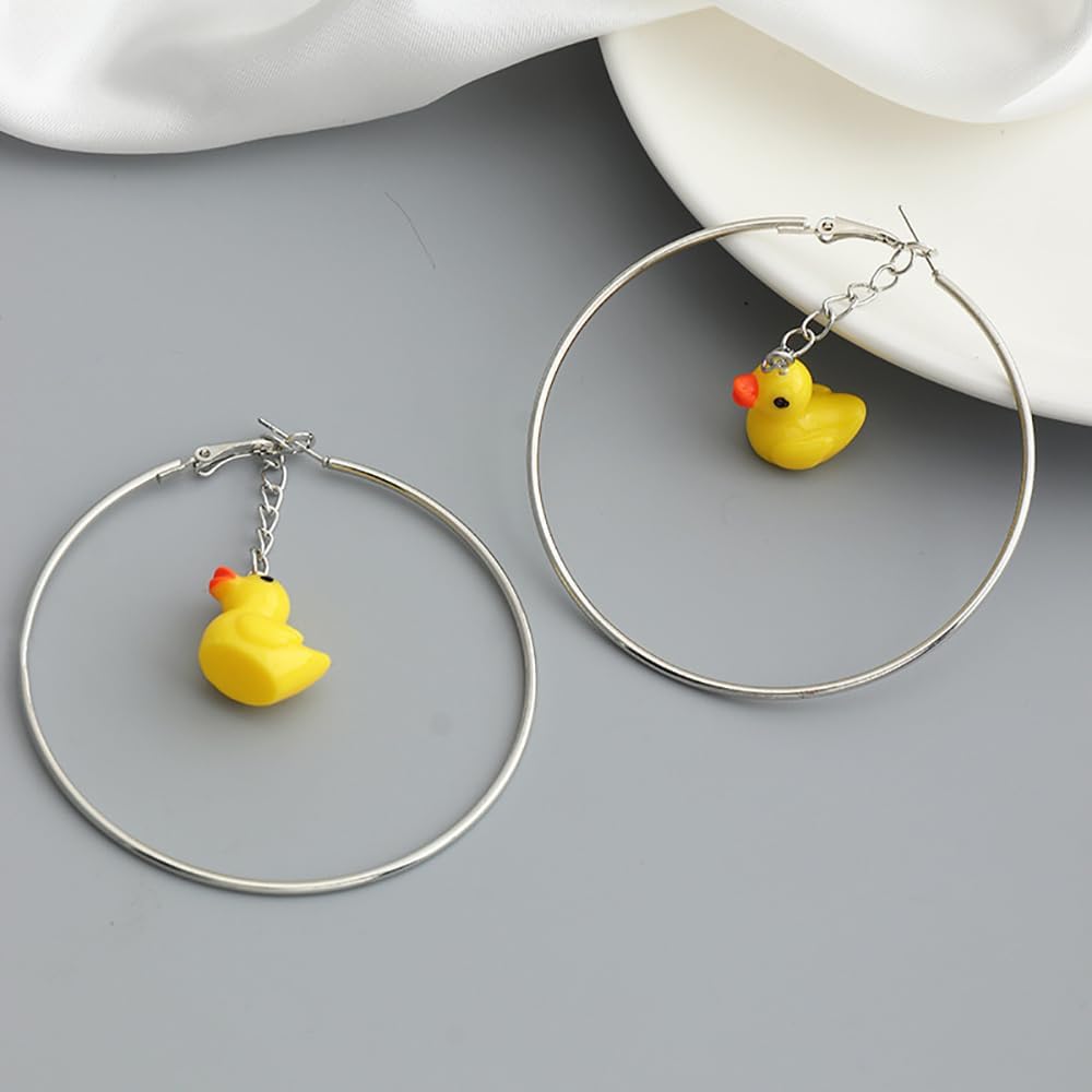 Dangle Cute Duck Big Huggie Hoop Statement Earrings for Women Yellow Resin Animal Chain Tassel Dangling Drop Earring Fashion Jewelry Gifts Birthday - Image 5