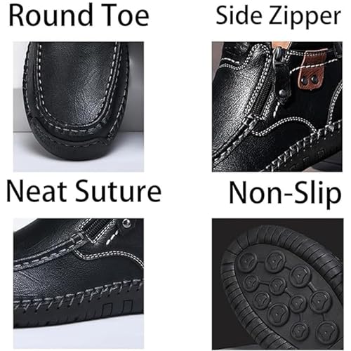 The First Young Shoes Men,Hillde Shoes with Side Zipper for Men, Men's Leather Handmade Platform Shoes Ankle Chukka Boots Slip on Loafers for Hiking Driving Moccasin Shoe4