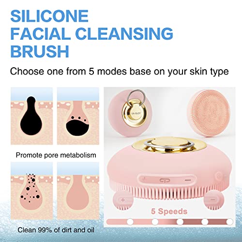 Ua-Gloy Upgraded Facial Cleansing Brush,Silicone Face Scrub Women Brush, Vibrating Waterproof Rechargeable Face Scrubber Use For Exfoliating, Massaging And Deep Cleansing Pink #TOP5