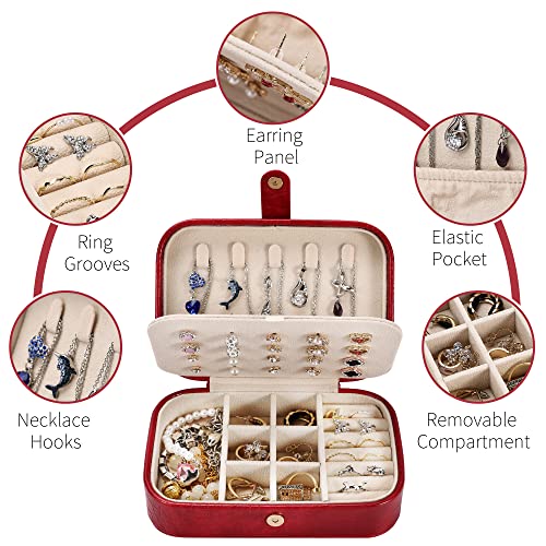 Dajasan Mini Jewelry Travel Case, Teacher Appreciation Gifts, Small Leather Jewelry Organizer Box For Earrings Bracelets Rings Necklace (Red) #TOP3