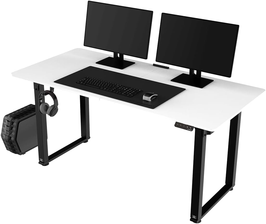 Uplift Computer Desk Gaming Table Desk + Steel Construction - Space for Three Monitors - Electric Height Adjustment - Legroom and More - Includes Accessories - 160 x 75 cm - White