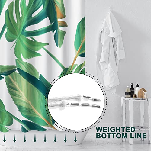Punkray Tropical Palm Leaf Fabric Shower Curtain For Bathroom With 12 Hooks, Green Nature Plant Shower Curtains With Weighted Hem,Waterproof Polyester Fabric 72 X 72 Inches Set #TOP2