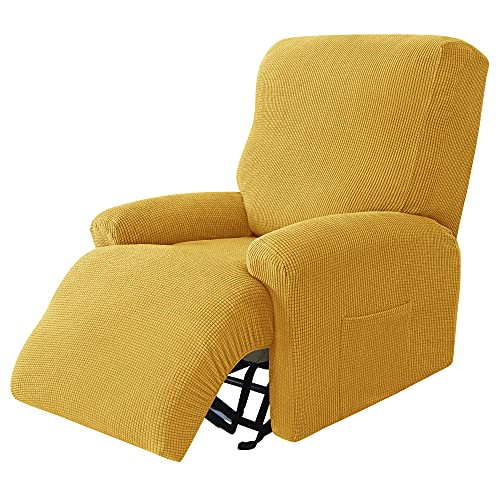 Stretch Recliner Cover, 4-Piece Sofa Covers Thick Single Seat Couch Cover Soft Jacquard Recliner Slipcover (Yellow) #TOP22