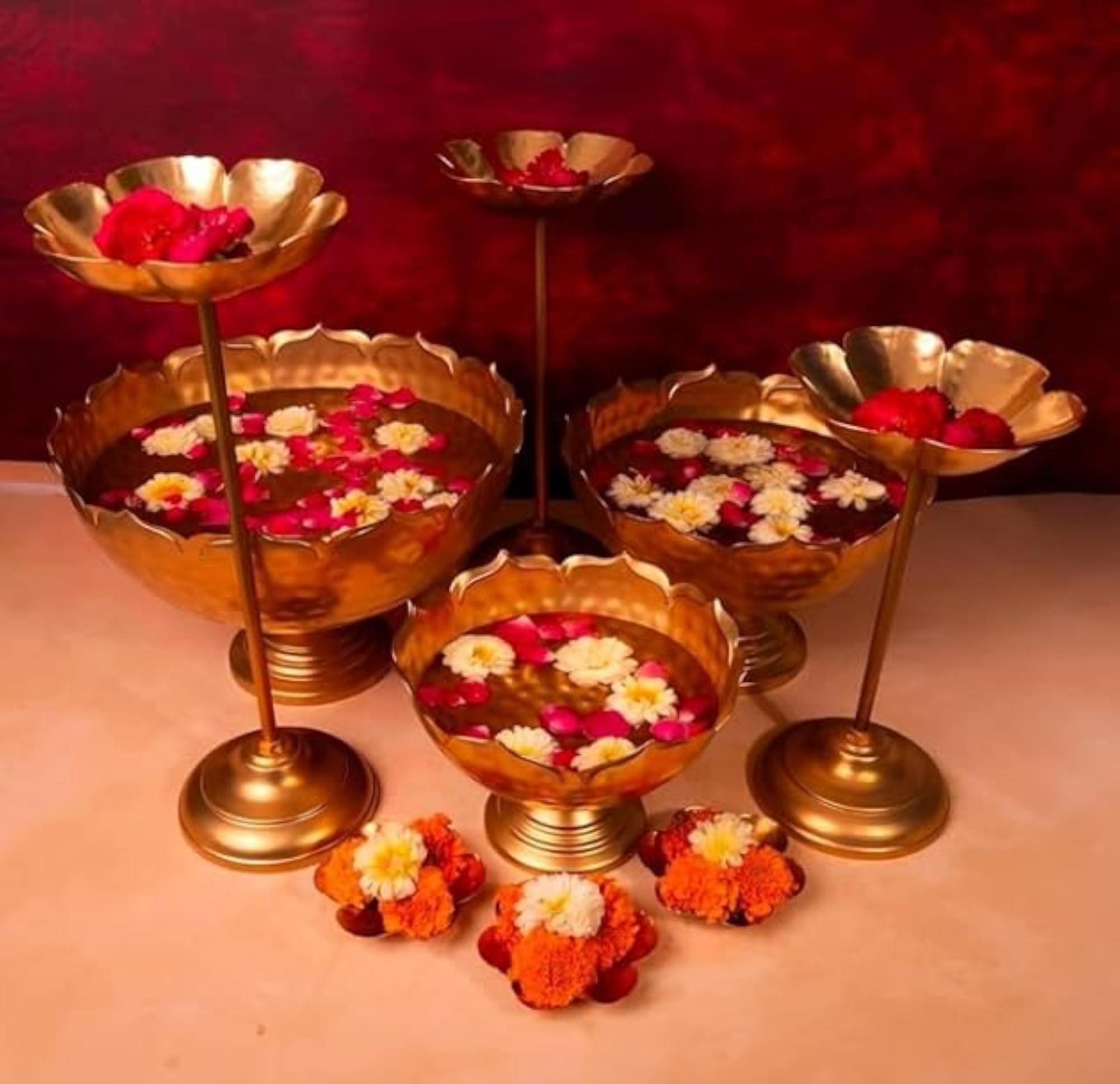 Handcrafted Gold Metal Flower Candle Holders Set