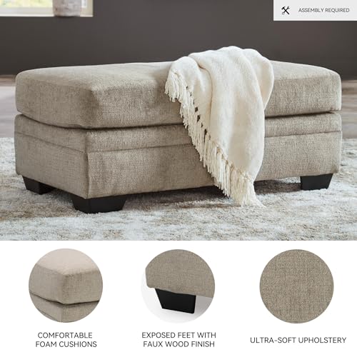 Image of Signature Design by Ashley Stonemeade Large Rectangular Coffee Table Ottoman, Chenille Fabric Upholstery for Living Rooms, Taupe, 44 inch W x 24 inch D, No Assembly Required