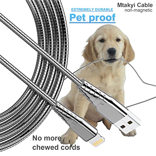 Apple Mfi Certified Iphone Metal Braided Charger Cord 6.6Ft Heavy Duty Iphone Fast Charging Cable 304 Stainless Steel Lightning Cable Pet Chew Proof Data Sync Iphone Cable For Iphone/Ipad - 2Pack #TOP1