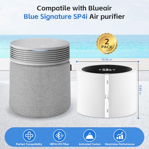 Image of 2-pack HEPA Filter Replacement, Compatible with BLUEAIR Blue Signature Large Model SP4i Air Purifier for Rooms & Home, Clean Pollen, Dust, Smoke, Pet Hair & Odors
