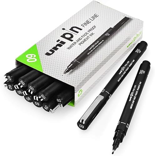 Uni Pin Fineliner Drawing Pen - Black Ink - 0.9mm Nib - Pack of 12 ...