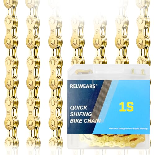 Gold Bike Chain Single Speed Bike Chain,1/2 x 1/8 Inch,114 Links, Alloy Steel,Triple Strand,Suitable for Mountain Bike Road Bike