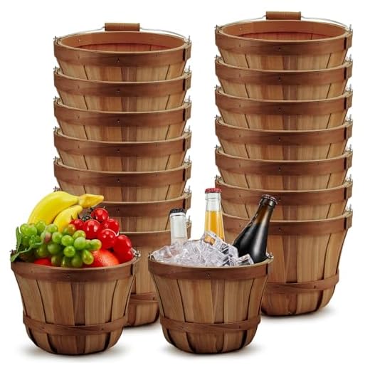 Best garden services cambridge 6 Pieces 6x7.5'' Small Wood Bucket Round Bushel Baskets Small Wood Fruit Buckets Farmers Market Harvest Basket Garden Basket with Metal Handle Wooden Buckets Food Service Display Baskets Barrel Basket