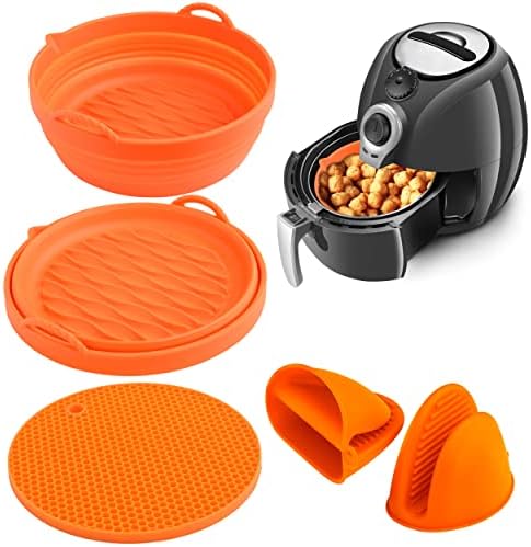 Kitchentastic Silicone Air Fryer Accessories. Reusable Air Fryer Liners Silicone Replaces Parchment Paper For Air Fryers. 7.5In Air Fryer Pans Fit 3-5QT AirFryers. Easy to Clean Air Fryer Silicone Pot