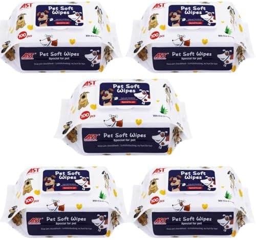 Dog Wipes Grooming Pet Wipes Silky Soft Plant Derived Safe for All Species of Cat Dog Puppies - Thick Strong Easy to Use on Whole Body Parts Free From Alcohol & Paraben(500 Grooming Wipes)