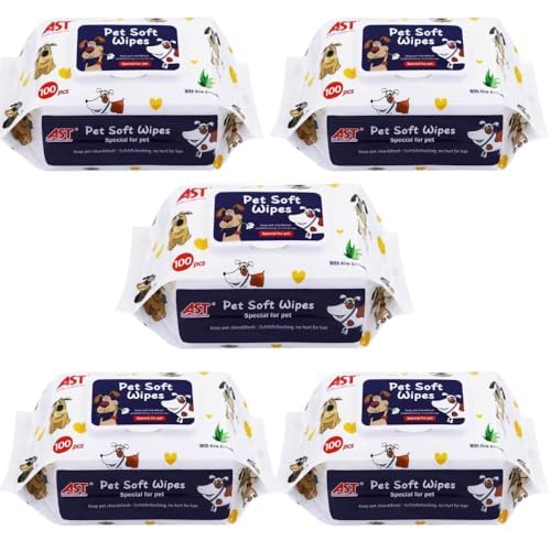 StarDotHash 500 pcs Pet wipes for cleaning of body, skin & bum|15 * 22 cm Cat & Dog Wipes with Aloe & Vitamin E for paw cleaning- Ultra thick & soft Pet grooming wipes for gentle and smooth cleaning