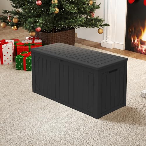 Decksplore Outdoor Storage Box Waterproof, 100 Gallon Lockable Resin Deck
