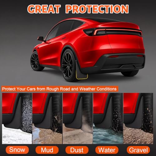 Image of 2026 Mud Flaps Fit for Tesla Model Y Juniper, All-Weather Mud Guards, 4PC | no drill, all weather durable, rust proof, shield road debris, installation guide, set of 4 mud flaps(2 front + 2 rear)