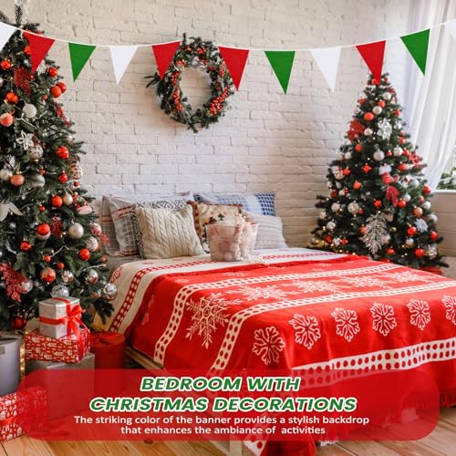 Image of Preboun 400 ft Solid Pennant Banner Flags 240 Pcs String Hanging DIY Triangle Bunting Bulk Garland for Grand Opening Carnival Birthday Party Decoration Outdoor(Red, Green, White)
