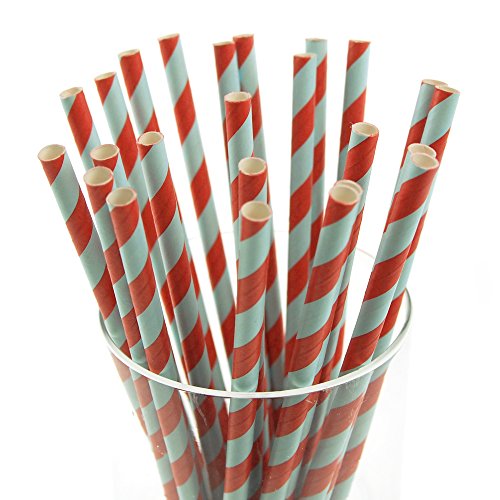 Pitillos de papel rayados 7.75 pulg, paquete 25 miniatura 1