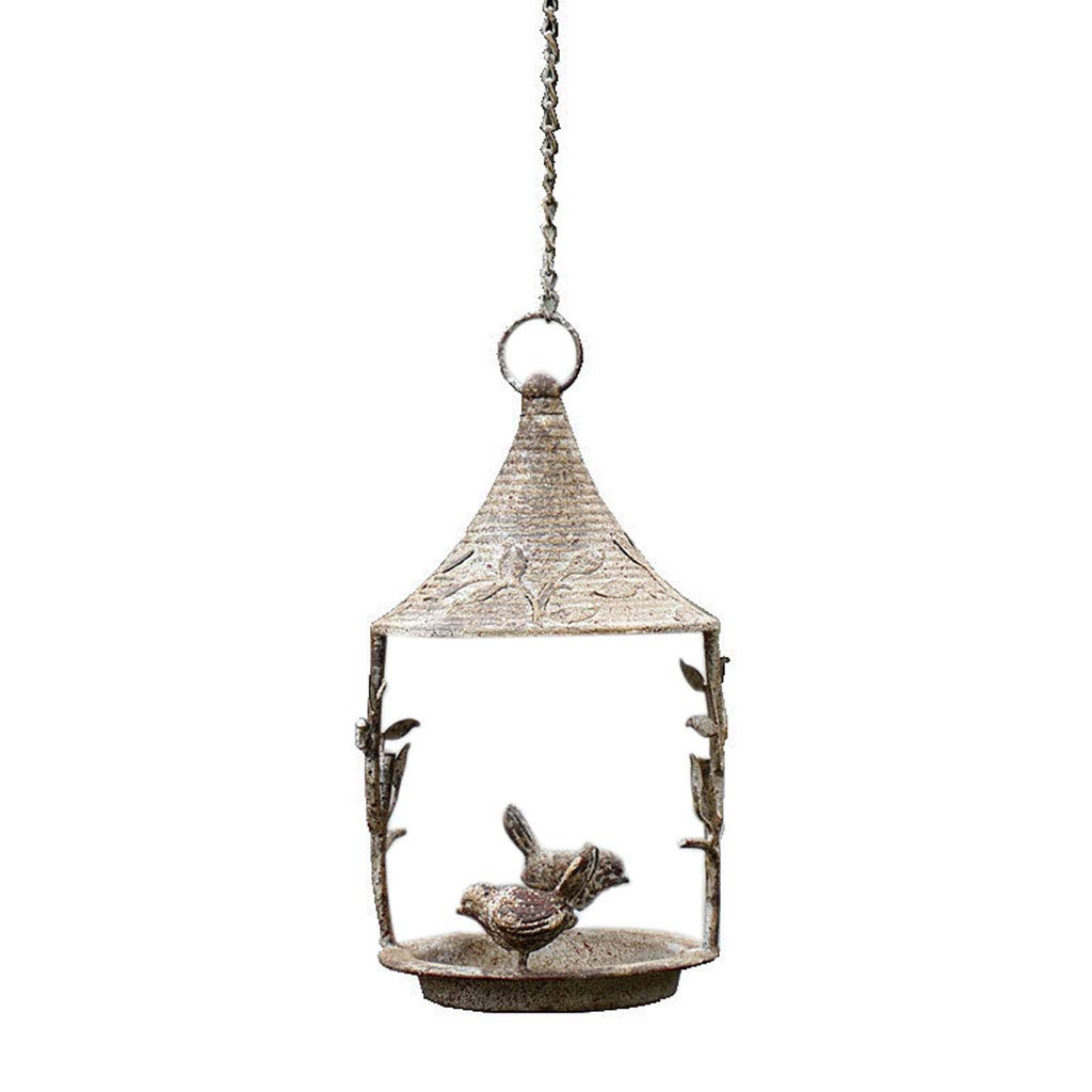 Baño de metal para pájaros con cadena colgante y dos pájaros decorativos para pájaros silvestres al aire libre, comedero para patios, comederos