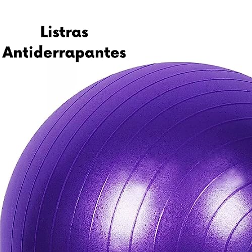 Bola Suiça 65cm Fitness Yoga Pilates Funcional Com Inflador Manual (Roxo)