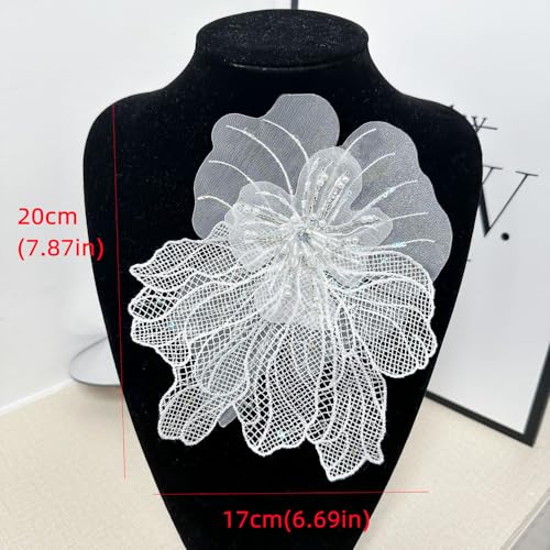 Image of Lacy Fabric Flower Brooch Pin for Women Girls Fashion Dainty Organza Big Beaded White Corsage Boutonniere Brooches Lapel Pins Delicate Wedding Birthday Holiday Dress Accessories Jewelry Gift